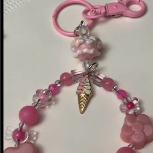 Pink Ice Cream Charm Keychain / Wristlet